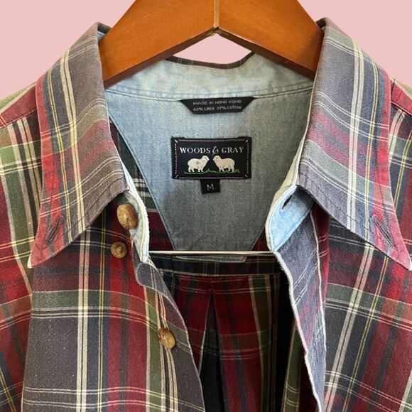 Woods &‎ Gray Shirt Mens M Red Plaid Linen Blend Short Sleeve Button Down Top - Picture 5 of 10